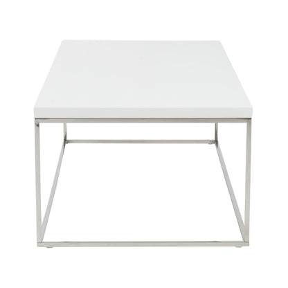 47" White and Silver Wood And Metal Frame Coffee Table