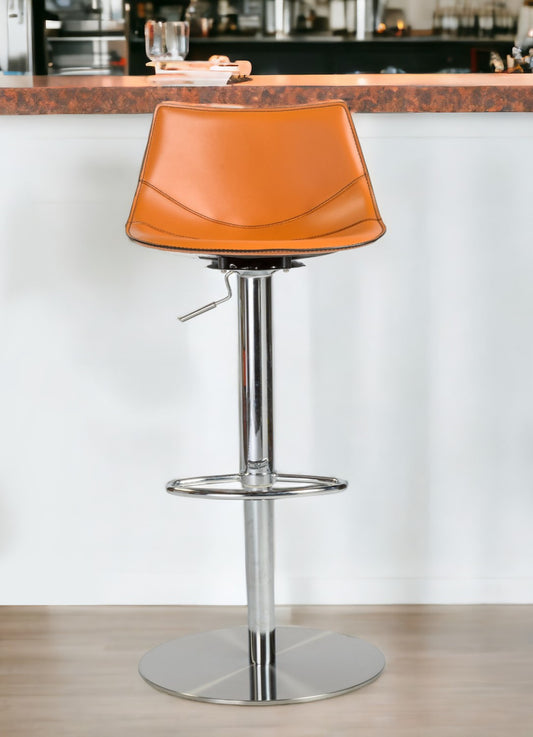 32" Terra Cotta And Silver Steel Swivel Low Back Bar Height Bar Chair