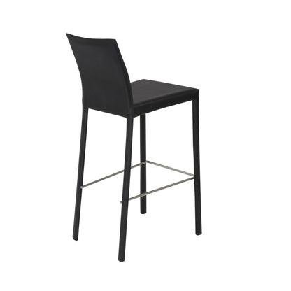 Set of Two 30" Black Faux Leather and Steel Bar Height Bar Chairs