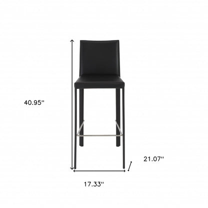 Set of Two 30" Black Faux Leather and Steel Bar Height Bar Chairs