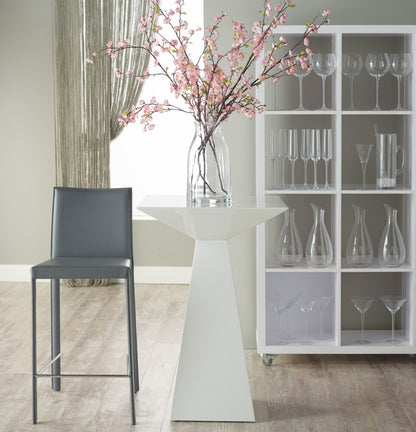 Set of Two 30" Gray Faux Leather and Steel Bar Height Bar Chairs