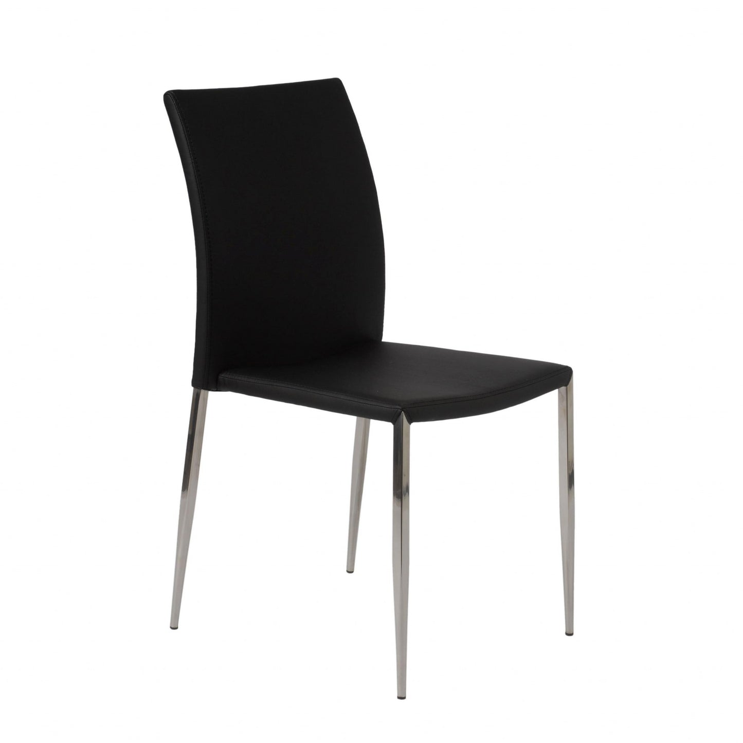 Set of Two Black and Silver Upholstered Faux Leather Dining Side Chairs