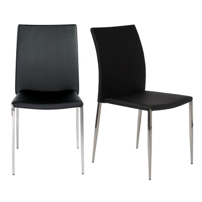 Set of Two Black and Silver Upholstered Faux Leather Dining Side Chairs