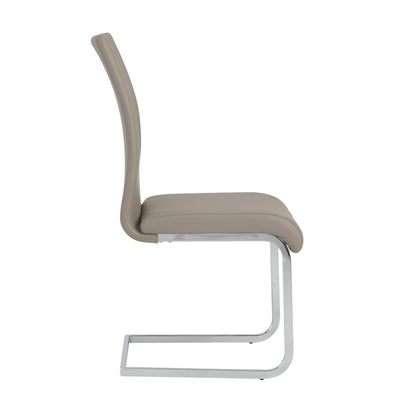 Set of Four Taupe and Silver Upholstered Leather Dining Side Chairs