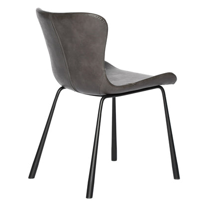 Set of Two Gray and Silver Upholstered Leather Dining Side Chairs