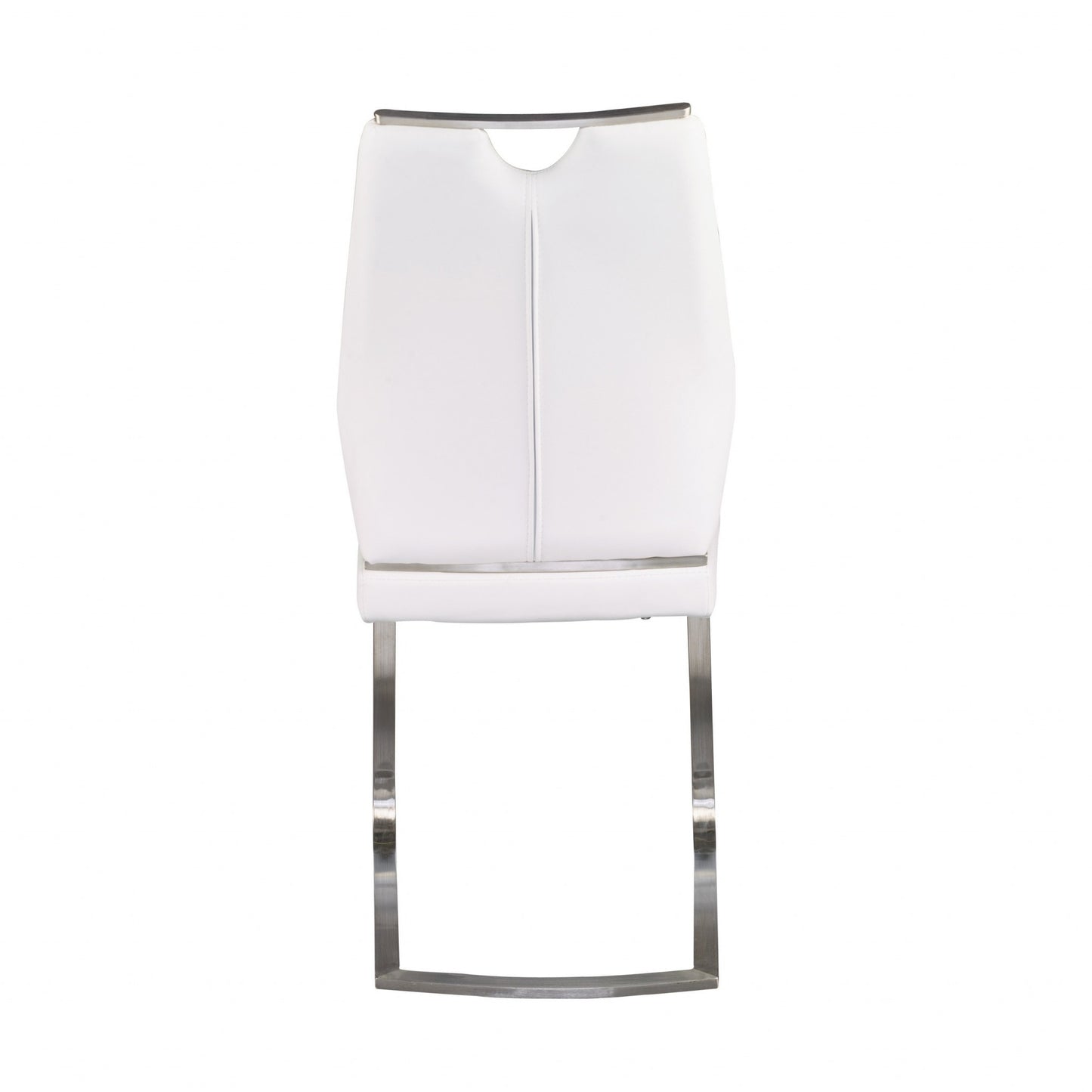 Set of Two White and Silver Upholstered Leather Dining Side Chairs
