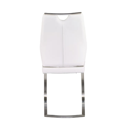 Set of Two White and Silver Upholstered Leather Dining Side Chairs
