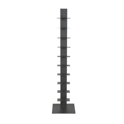 60" Dark Gray Metal Ten Shelf Modern Tower Bookcase
