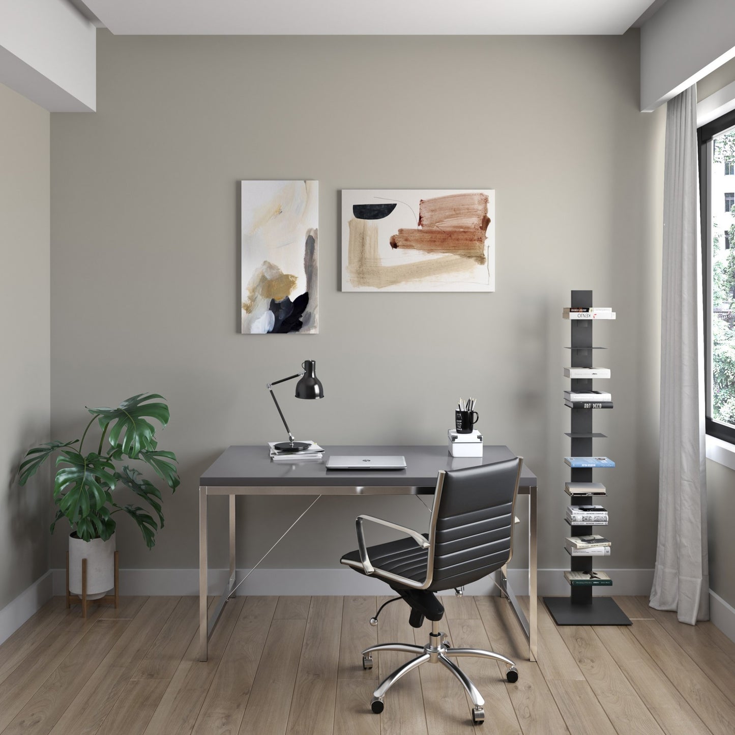 60" Dark Gray Metal Ten Shelf Modern Tower Bookcase