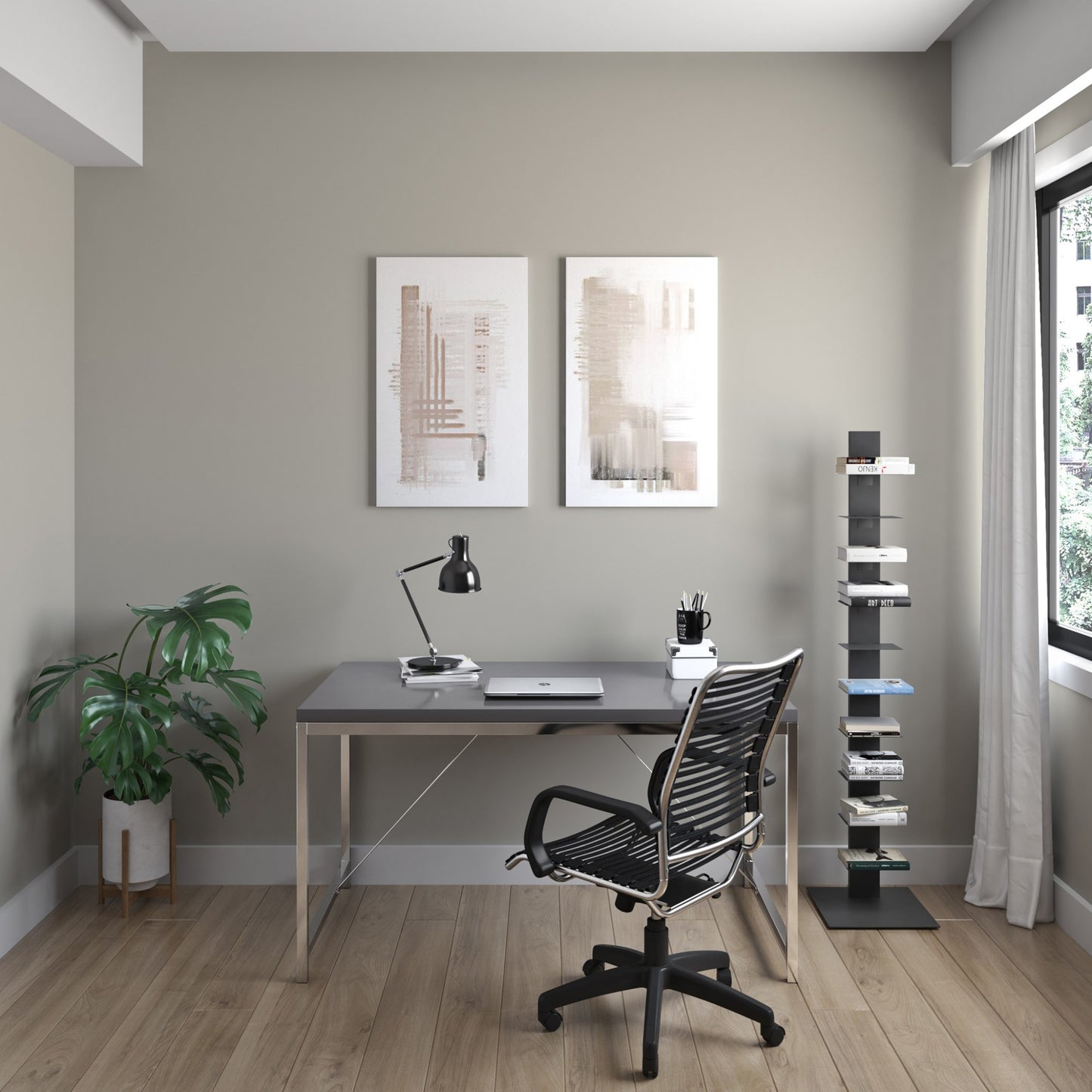60" Dark Gray Metal Ten Shelf Modern Tower Bookcase