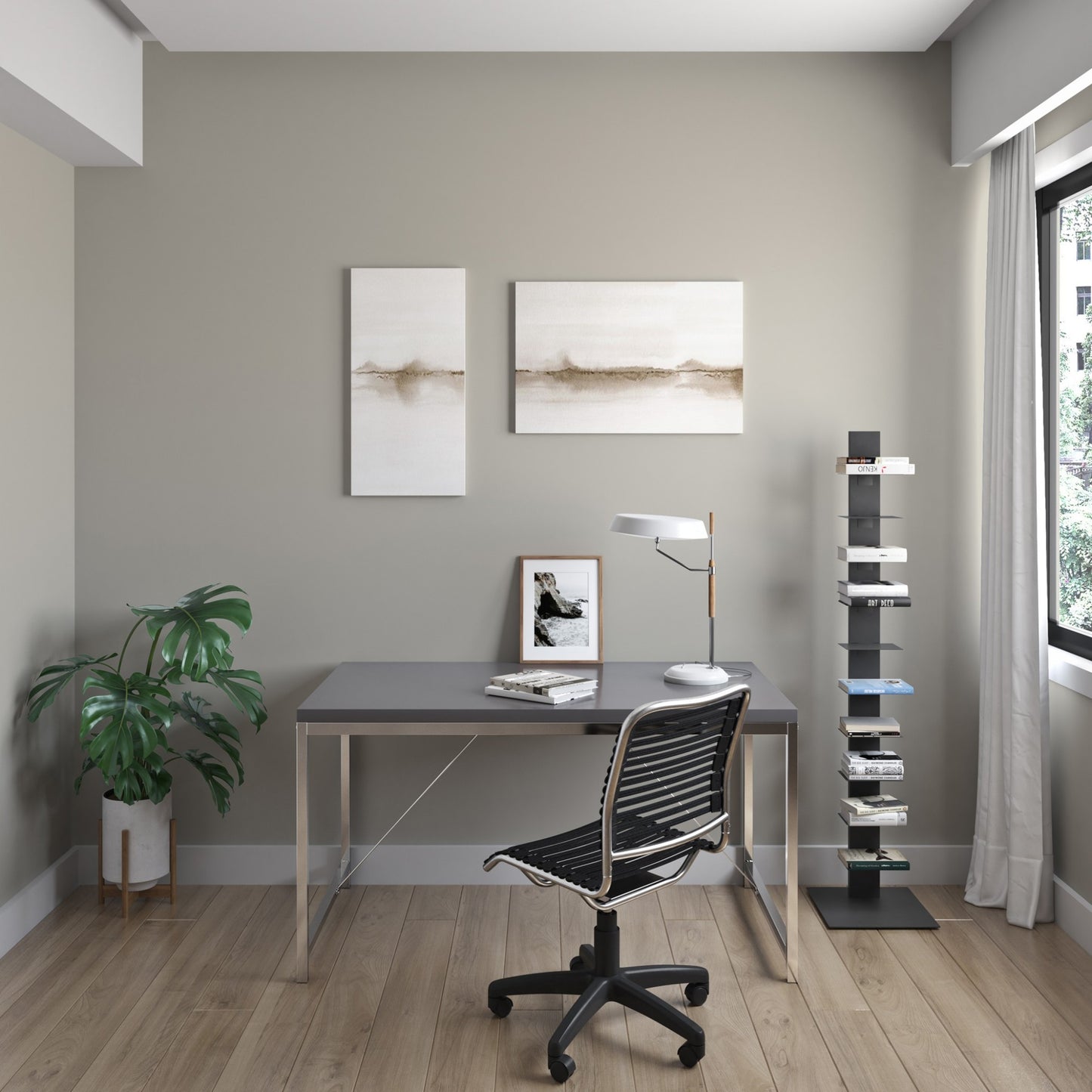 60" Dark Gray Metal Ten Shelf Modern Tower Bookcase