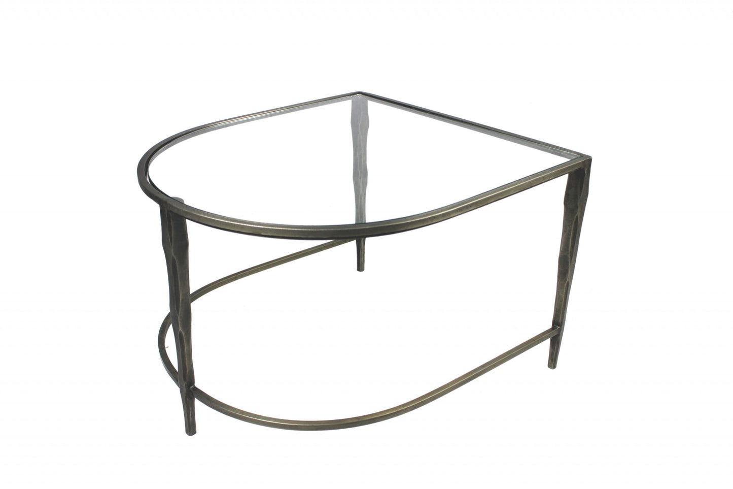 Set of Two Clear and Gold Glass and Iron Oval Frame Nested Coffee Tables