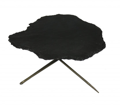 Set of Two Brown Stone and Iron Free Form Bunching Coffee Tables