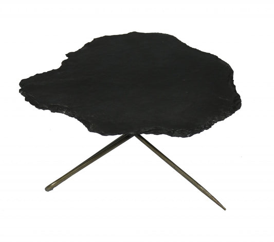 Set of Two Brown Stone and Iron Free Form Bunching Coffee Tables