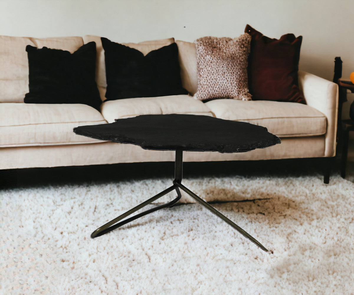 Set of Two Brown Stone and Iron Free Form Bunching Coffee Tables
