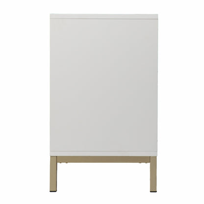 40" White Carved Geometric Sideboard with Two Doors