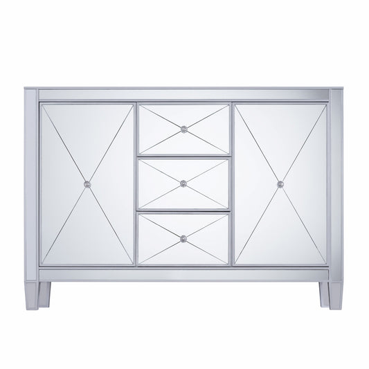 50" Silver Wood and Glass Three Drawer Credenza with Two Doors