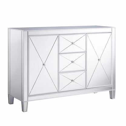 50" Silver Wood and Glass Three Drawer Credenza with Two Doors