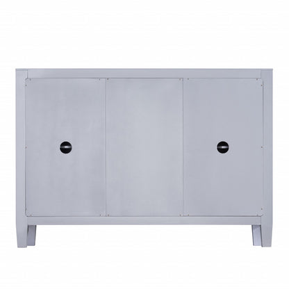 50" Silver Wood and Glass Three Drawer Credenza with Two Doors