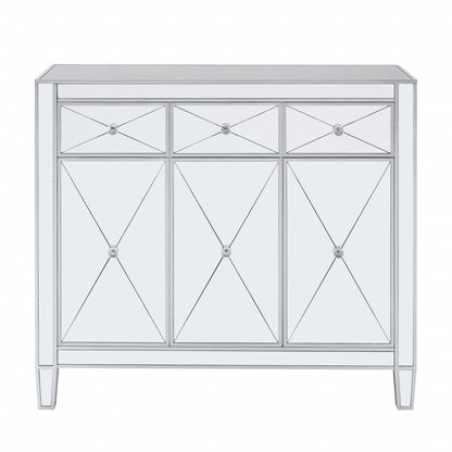 40" Silver Glass Three Drawer Sideboard with Three Doors