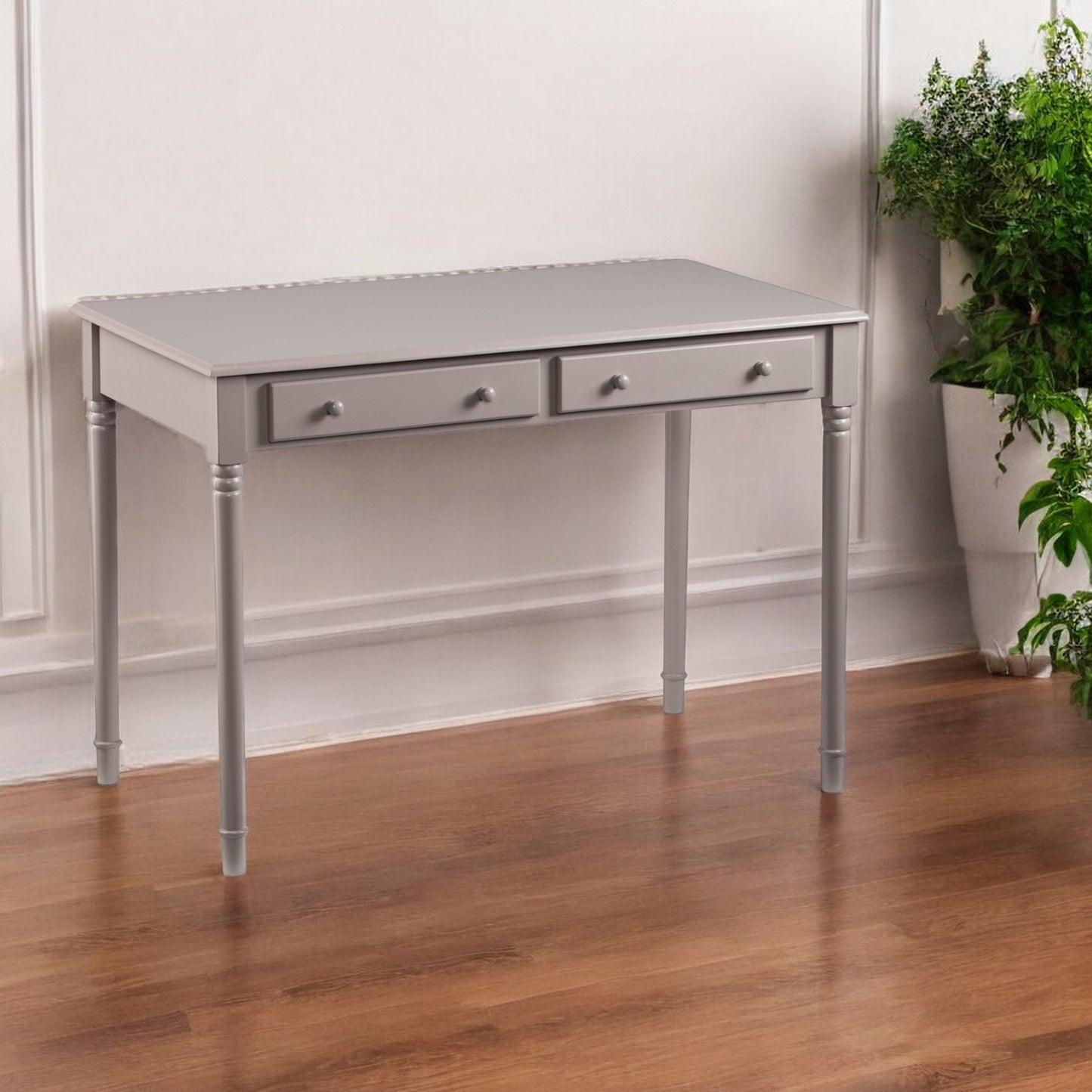 43" Gray Solid Wood Writing Desk With Two Drawers