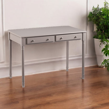 43" Gray Solid Wood Writing Desk With Two Drawers