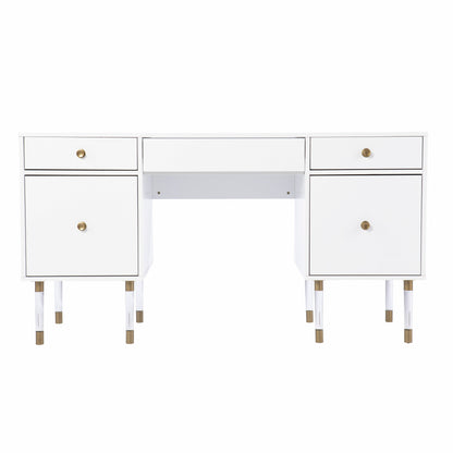 55" White Writing Desk With Four Drawers
