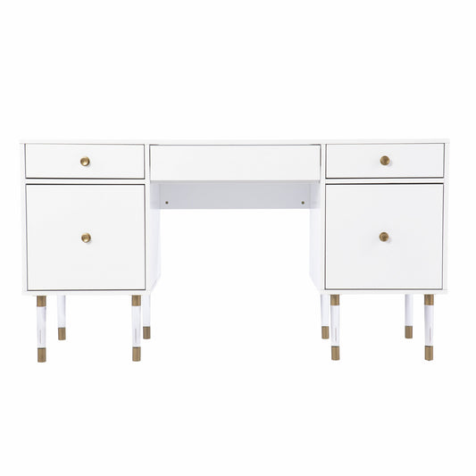 55" White Writing Desk With Four Drawers