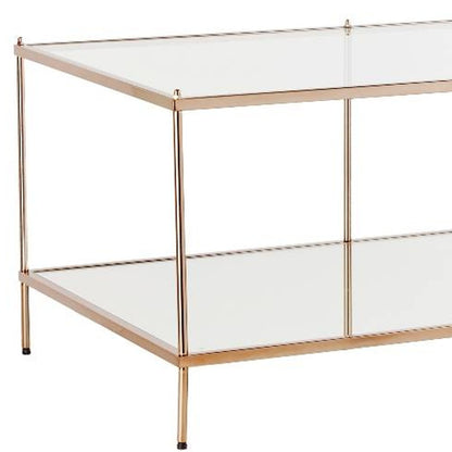 42" Clear And Gold Glass And Metal Coffee Table