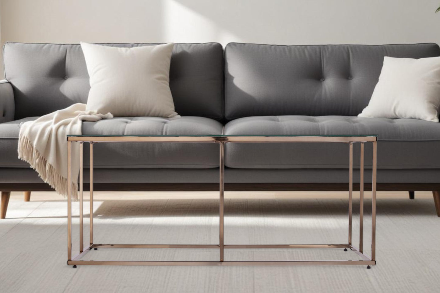 42" Clear and Champagne Glass and Metal Coffee Table