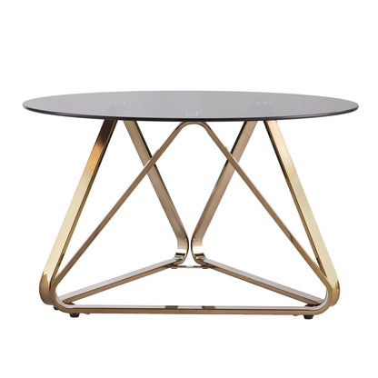 31" Smoky Black and Gold Glass and Metal Round Coffee Table