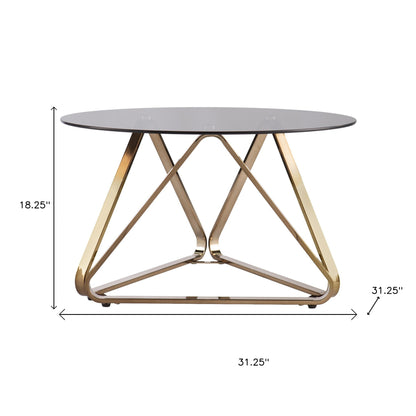 31" Smoky Black and Gold Glass and Metal Round Coffee Table