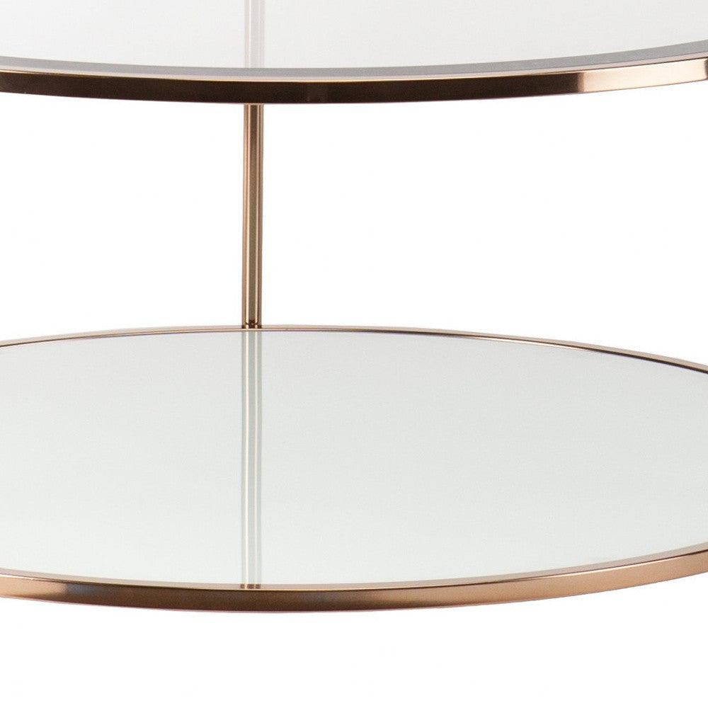 34" Clear and Gold Glass with Iron Round Coffee Table