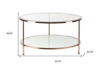 34" Clear and Gold Glass with Iron Round Coffee Table