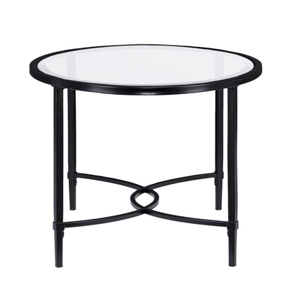 45" Clear and Black Glass and Metal Oval Coffee Table