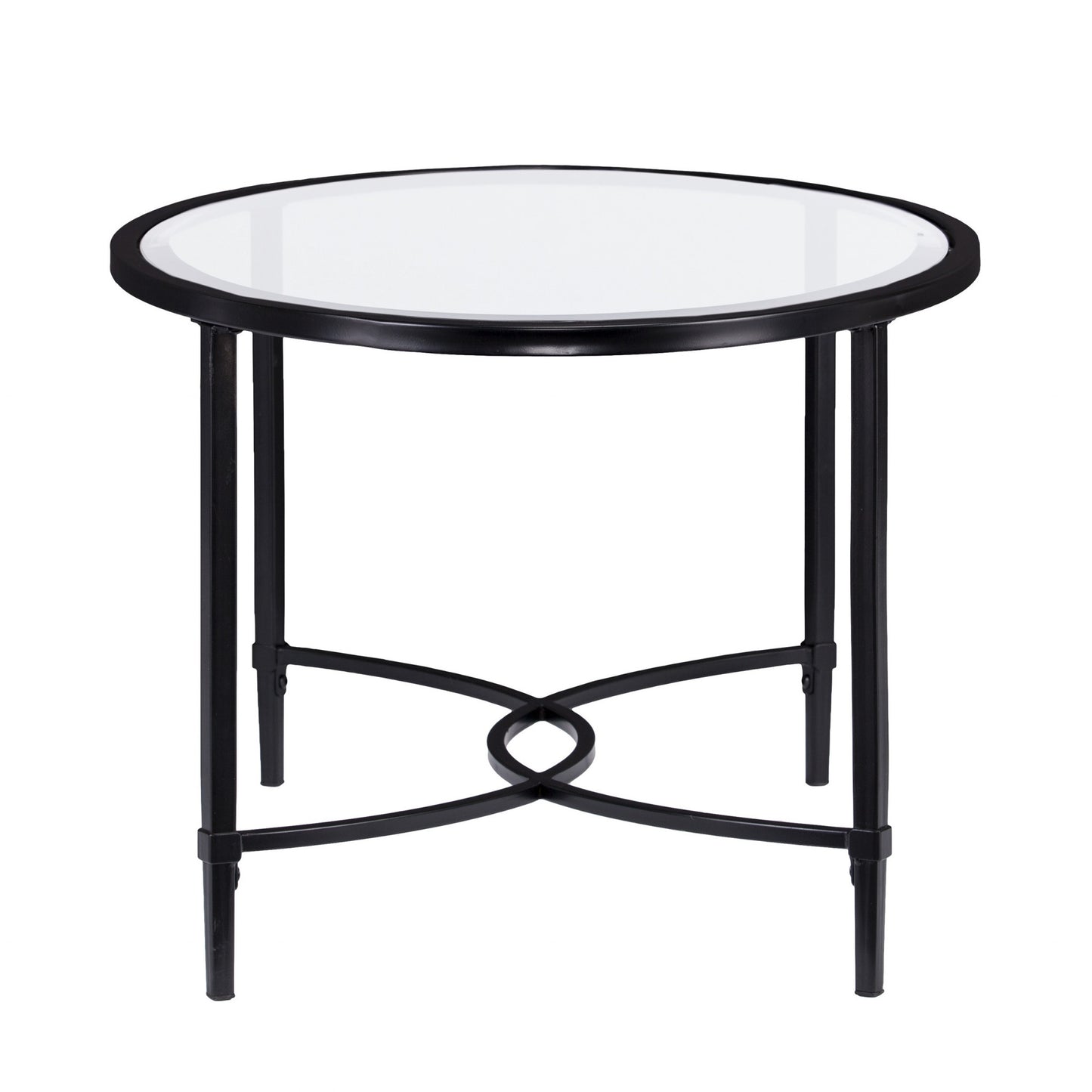 45" Clear and Black Glass and Metal Oval Coffee Table