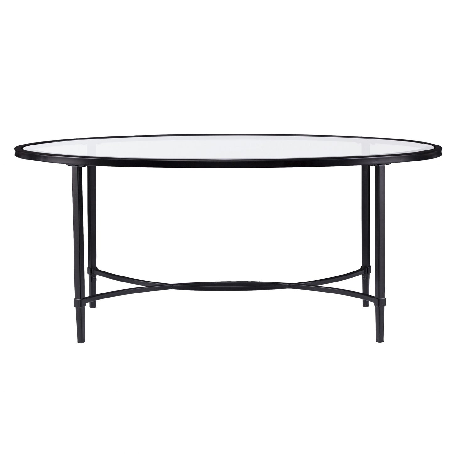45" Clear and Black Glass and Metal Oval Coffee Table