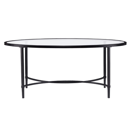 45" Clear and Black Glass and Metal Oval Coffee Table