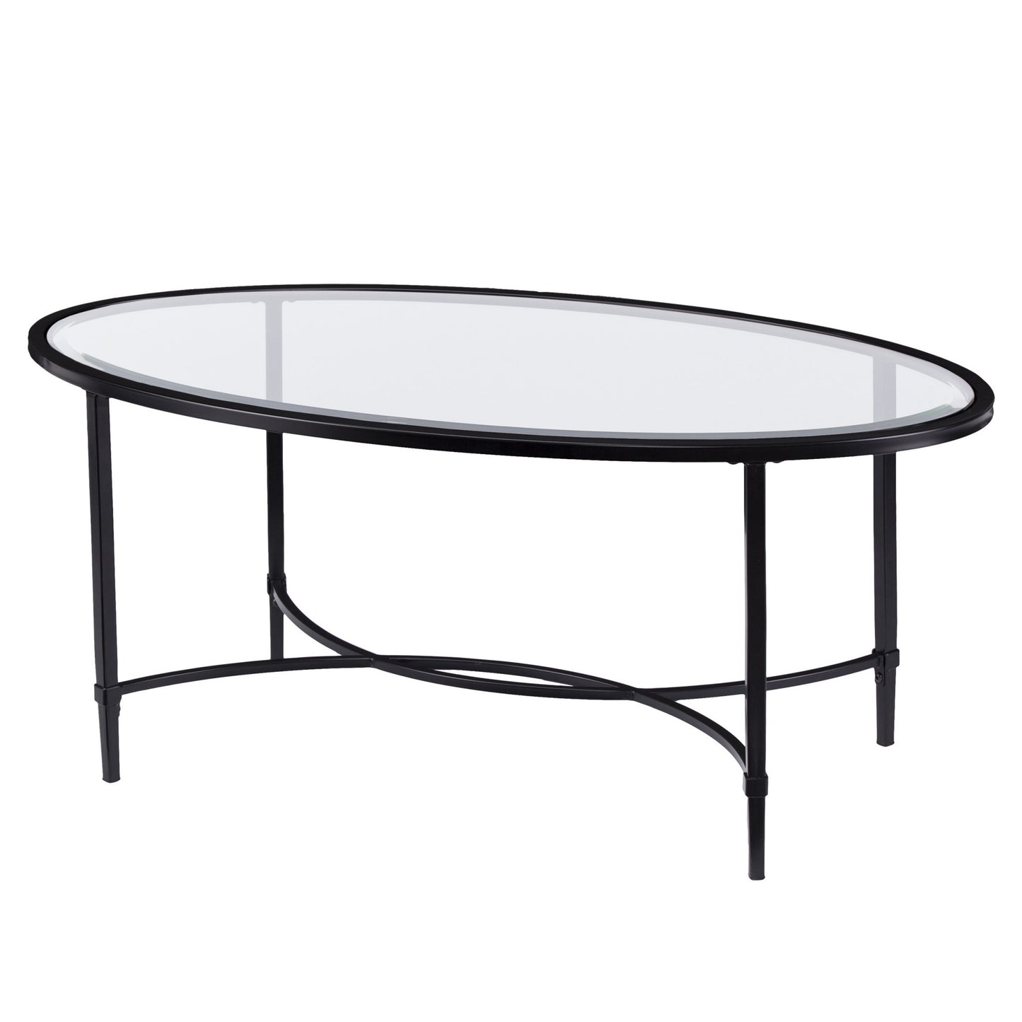 45" Clear and Black Glass and Metal Oval Coffee Table