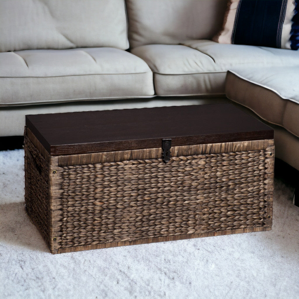 38" Brown Wood And Wicker With Iron Coffee Table