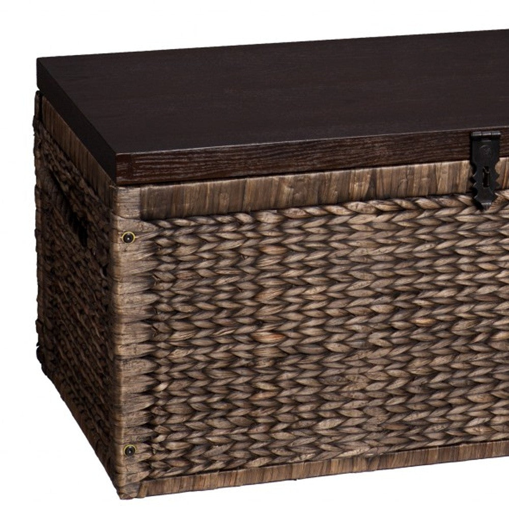 38" Brown Wood And Wicker With Iron Coffee Table