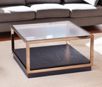 33" Champagne Glass And Solid Manufactured Wood Square Coffee Table