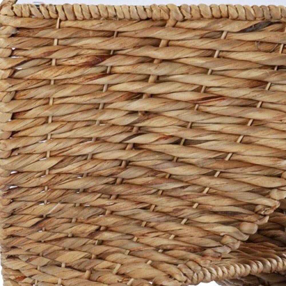 23" Brown And Natural Rattan Swirl Glass Top Square End Table