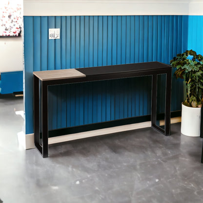 56" Natural and Black and Black Sled Console Table