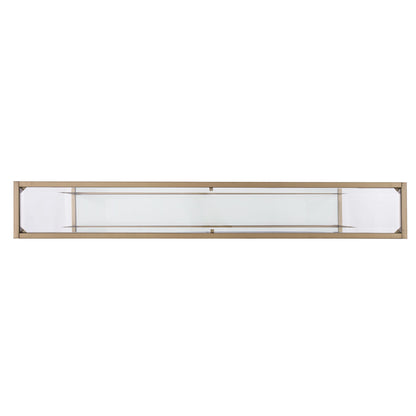 56" Clear and Gold Glass Mirrored Frame Console Table With Shelves
