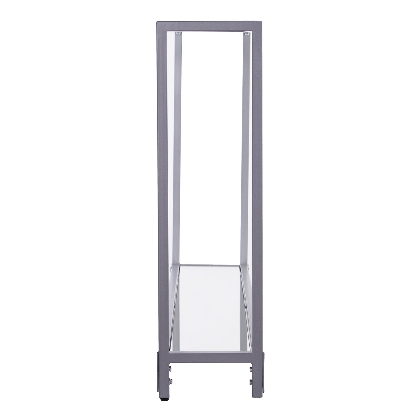56" Clear and Silver Glass Mirrored Floor Shelf Console Table With Storage