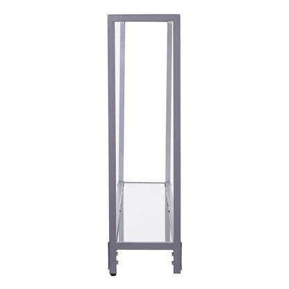 56" Clear and Silver Glass Mirrored Floor Shelf Console Table With Storage