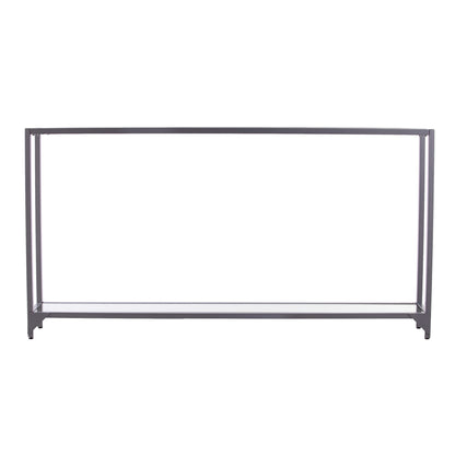 56" Clear and Silver Glass Mirrored Floor Shelf Console Table With Storage