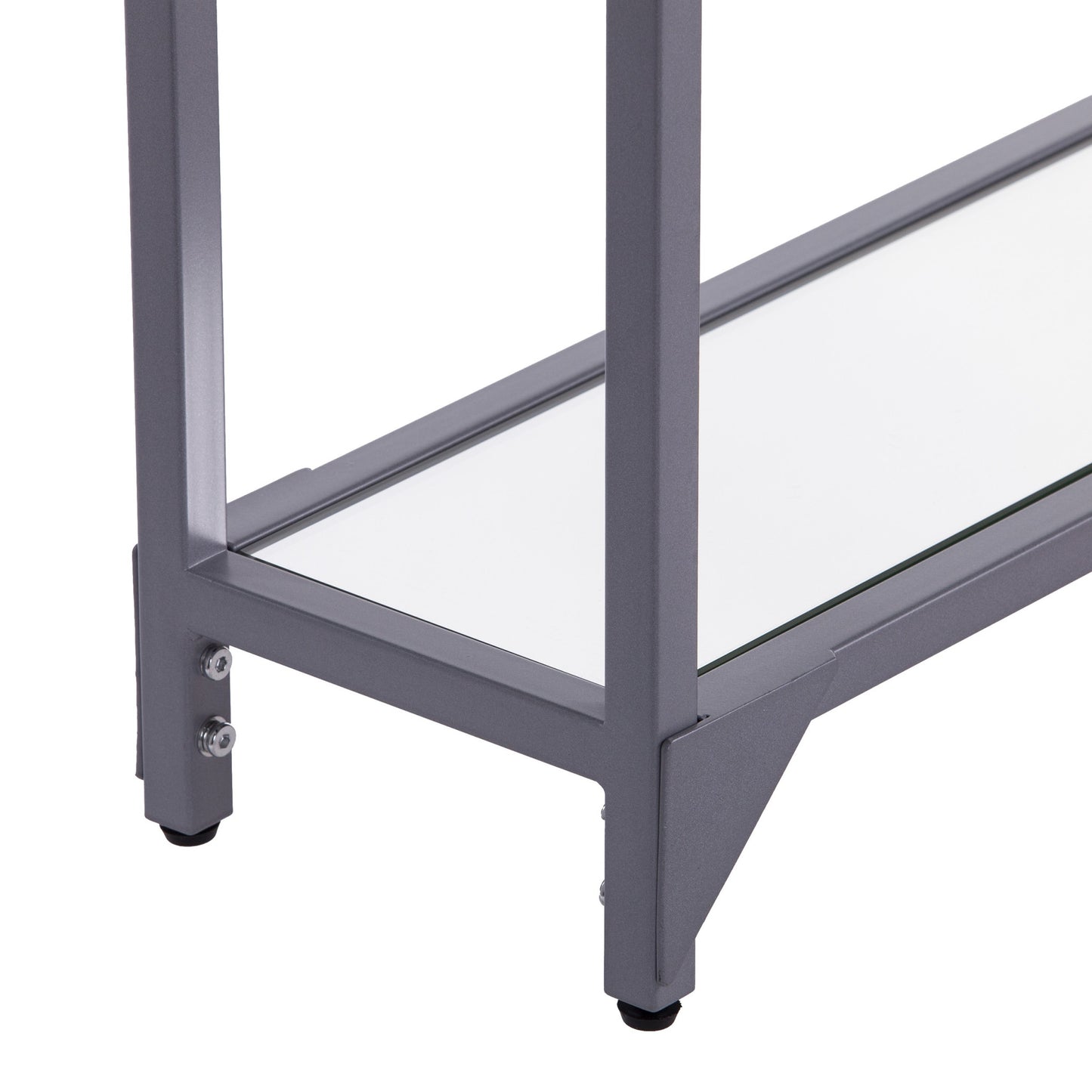 56" Clear and Silver Glass Mirrored Floor Shelf Console Table With Storage