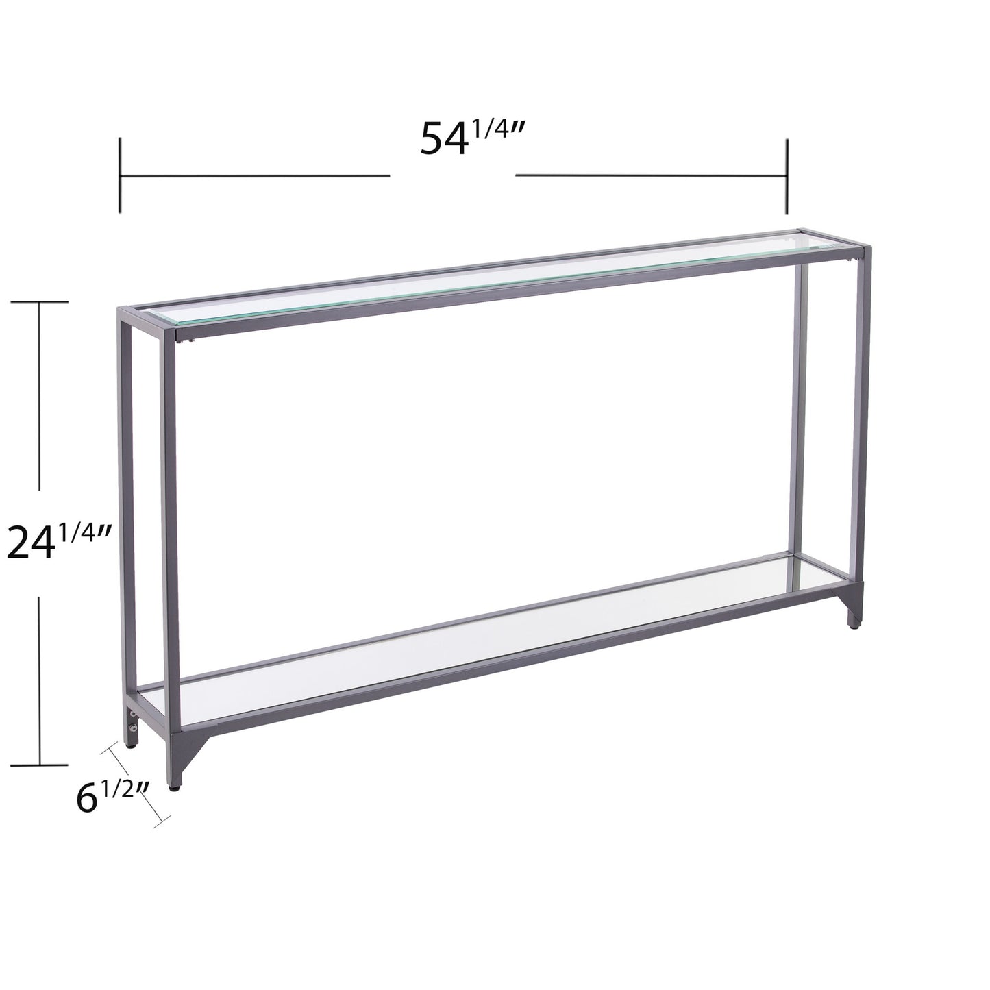 56" Clear and Silver Glass Mirrored Floor Shelf Console Table With Storage